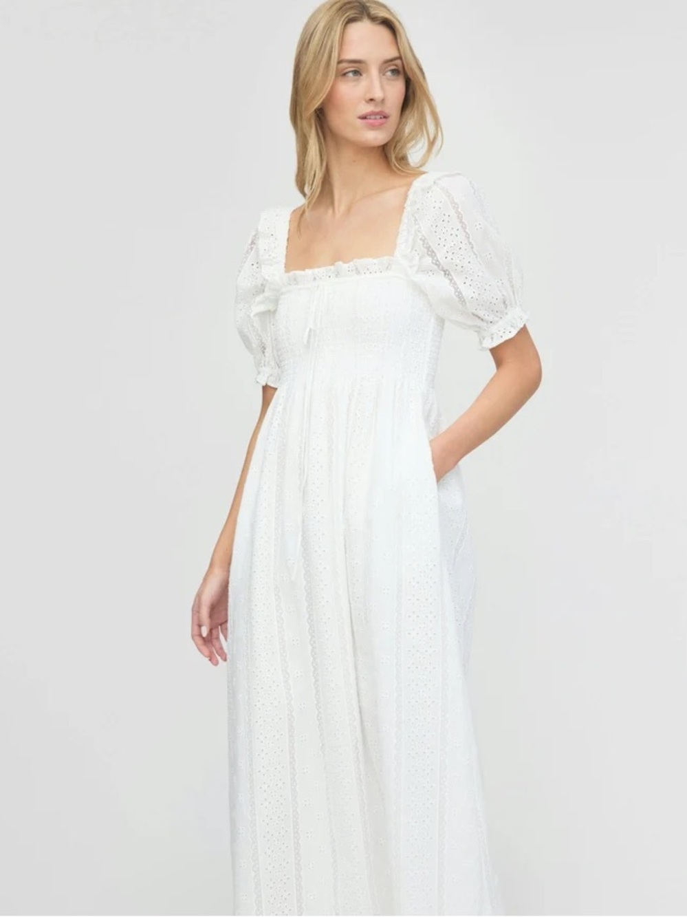 The Scarlett Midi Nap Dress White Broderie Voile XS Hill House NWT